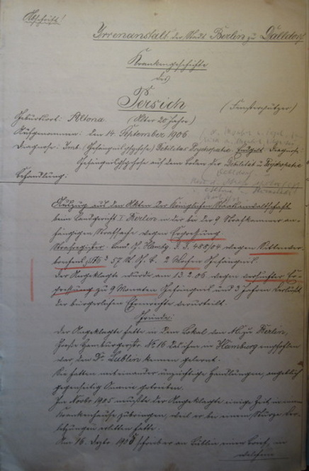 Deckblatt der handschriftlichen Patientenakte aus der "Irrenanstalt" Berlin-Dalldorf